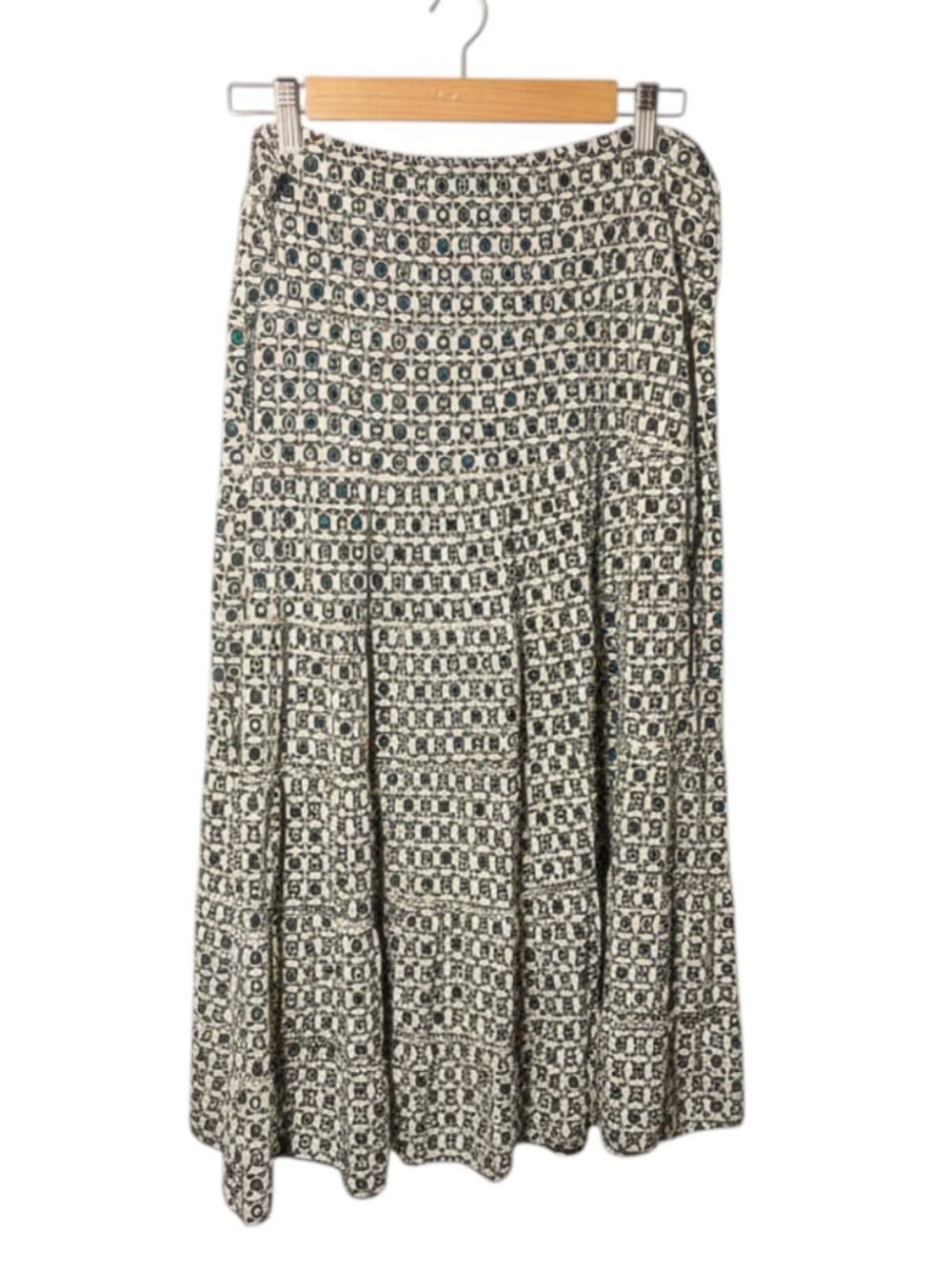 Max Studio Tiered Geometric Print Midi Peasant Skirt & Top Large Teal/Black Boho - Picture 5 of 7